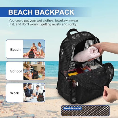 Oraben Duty Mesh Backpack with Rain Cover Ventilated Swim & Gym Bag college mesh backpack See Through Backpacks (Black) - color: Black