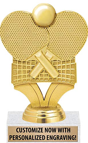 Table Tennis Trophies, 6" Gold Table Tennis Paddles Trophy with Custom Engraving, Great Ping Pong Awards Prime