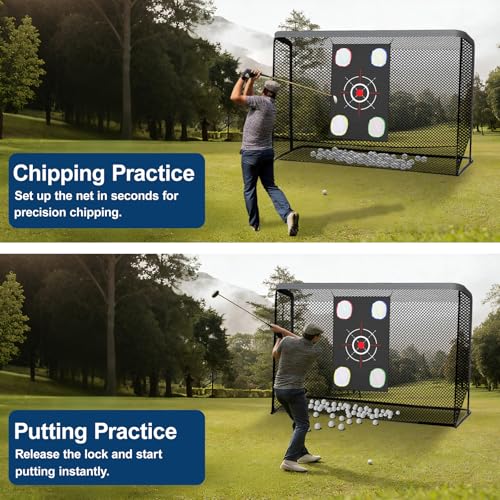 Golf Hitting Nets for Backyard Driving Real Balls 10x7ft, Heavy-Duty Steel Frame Golf Net with Target Cloth & Carry Bag for Garage, Indoor & Outdoor Driving Chipping Practice
