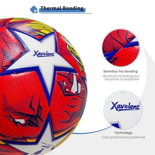 Professional Soccer Ball Size 5, Thermal Bonded Waterproof PU Match-Quality Training Ball with Pump - color: red and yellow, size: size 5