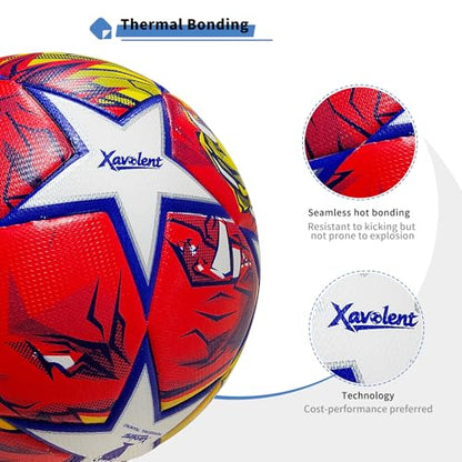 Professional Soccer Ball Size 5, Thermal Bonded Waterproof PU Match-Quality Training Ball with Pump - color: red and yellow, size: size 5