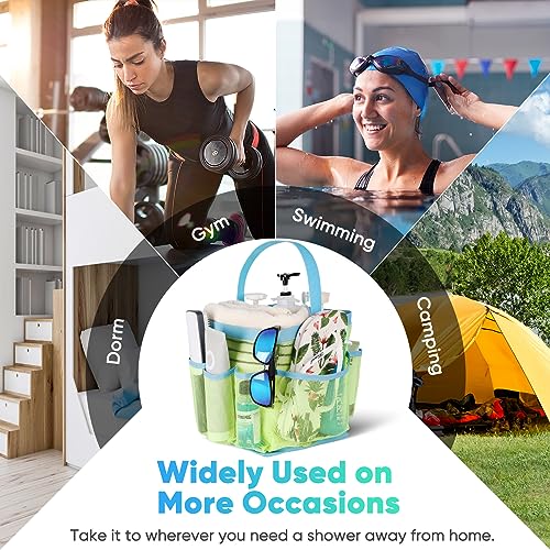 EUDELE Mesh Shower Caddy Portable, 8-Pocket Large Capacity, Quick Dry, Easy Clean, Ideal for Beach, Swimming, Gym, Travel - color: Fluorescent Green-Light Blue