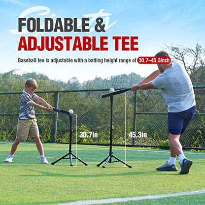 Zupapa Baseball Softball Practice Combo - 7 X 7 Feet Net Tee Caddy 12 Pack Baseballs Set, Upgraded Vivid Strike Zone, Baseball Backstop Practice Net for Hitting Pitching Batting Catching - color: Red