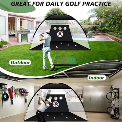 10x7ft Golf Practice Net with Target Cloth, Portable Golf Training Net for Backyard Driving Chipping Indoor Outdoor Training with Carry Bag (3 Meters and 3 Holes)