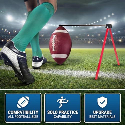 Football Kicking Holder Tee, Metal Foldable Kicking Stand, Adjustable Height Heavy Duty Steel Kickoff Equipment Compatible for Adult and Youth Training