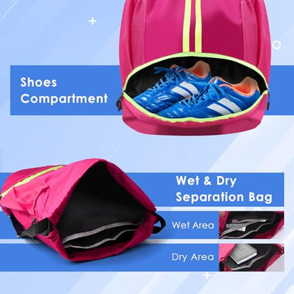 BROTOU Soccer Bags, Football Backpack, Volleyball Bag, Drawstring Backpack with Ball and Shoe Compartment, Football bags for Equipment Swim Gym Bag - color: Pink