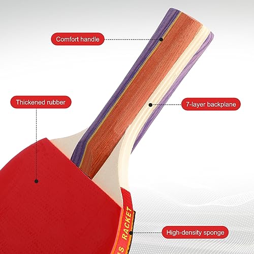 Liliful 8 Pieces Table Tennis Paddle Set Portable Indoor Tennis Rackets Accessories Bulks with 12 Balls and Storage Bag for Indoor Outdoor Kids Adult Professional Games