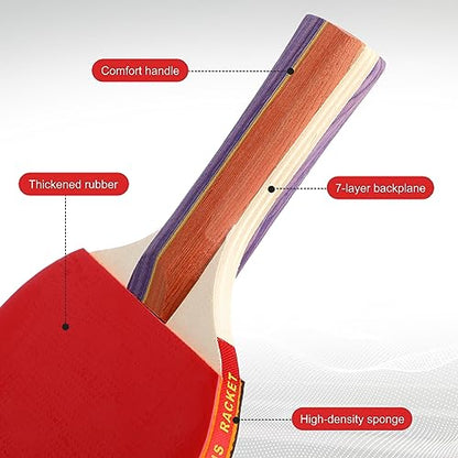 Liliful 8 Pieces Table Tennis Paddle Set Portable Indoor Tennis Rackets Accessories Bulks with 12 Balls and Storage Bag for Indoor Outdoor Kids Adult Professional Games