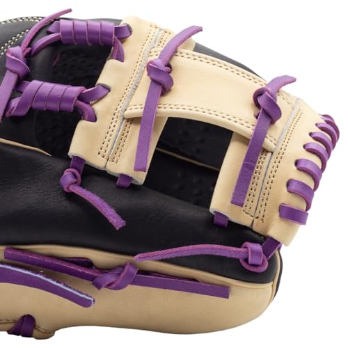 SSK Z5 Craftsman Infield Baseball Glove – 11.25” - 11.5” - 11.75” - 12” – Right & Left Hand Throw - color: Black/Camel/Purple - I Web, size: 11.5" - Right Hand Throw
