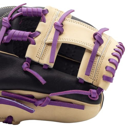 SSK Z5 Craftsman Infield Baseball Glove – 11.25” - 11.5” - 11.75” - 12” – Right & Left Hand Throw - color: Black/Camel/Purple - I Web, size: 11.5" - Right Hand Throw