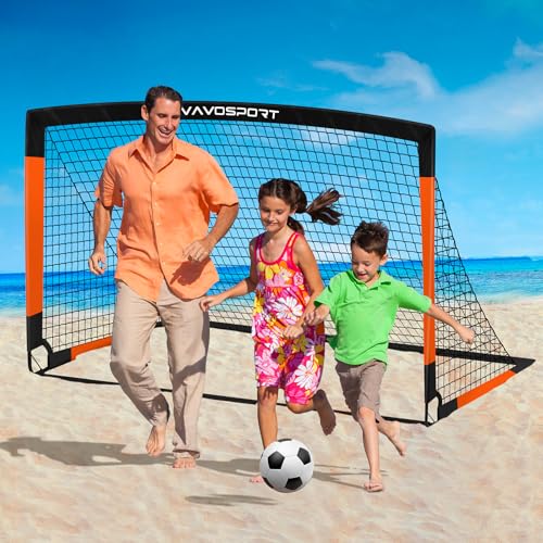 VAVOSPORT Kids Soccer Goals for Backyard Set, 2 of 4x3 / 6x4 ft Portable Soccer Goal Nets, Pop Up Mini Toddler Soccer Net Training Equipment & Ball, Cones for Ages 3-14, Outdoor Games Gifts for Kids