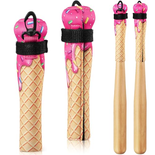 2 Pack Baseball & Softball Bat Cover Wooden Baseball Bat Sleeve Softball Handle Protector for Hanging on Fence Warmer & Cover with Hook for Travel Storage - color: Pink, style: Ice Cream Drip