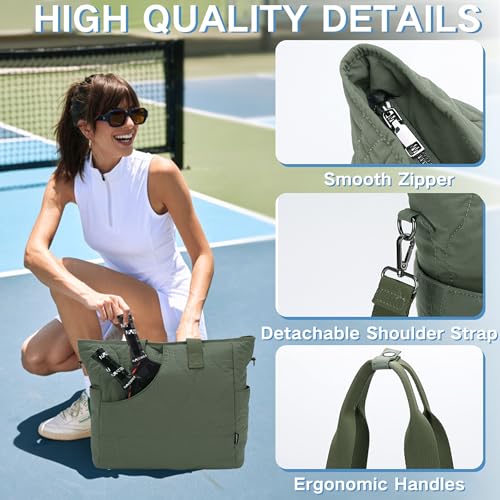 VASCHY Pickleball Tote Bags For Women With Fence Hook, Quilted Puffer Pickleball Paddle Holder Case Gym/Sports Tote - color: Dark Green