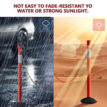 [3 Pack] Adjustable Traffic Delineator Post Cones with Rubber Weighted Base & Reflective Collars, Parking Safety Cones with 4 FT Plastic Chains -Orange Driveway & Parking Barrier（Patented）