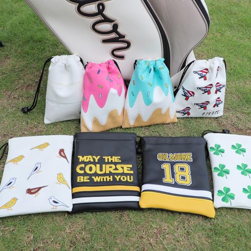 Golf Valuables Pouch, Leather Golf Tee Pouch with Drawstring Closure Golf Ball Tee Handbag Portable Golf Accessories - color: Lucky Clover