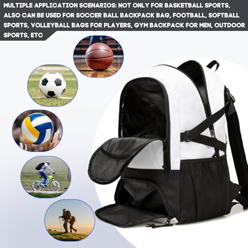 Basketball Bag Backpack, Large Capacity Sports Equipment Bags for Basketball, Soccer, and Volleyball. - color: white