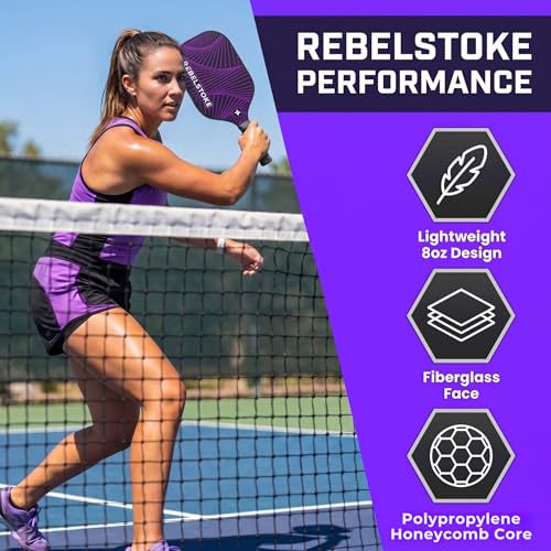 Pickleball Paddles Set of 4 – Premium Fiberglass Paddle Set with 14mm Polypropylene Honeycomb Core – Complete Bundle with 8 Indoor/Outdoor Balls & Carry Bag – for Beginners to Advanced - style: Abstract Lines