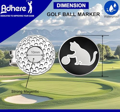 Adhere Golf Ball Markers Personlized Double Side Cute cat Logo Enamel with A Magnetic Hat Clips,A Premium Golf Gifts. - color: B-Black+White