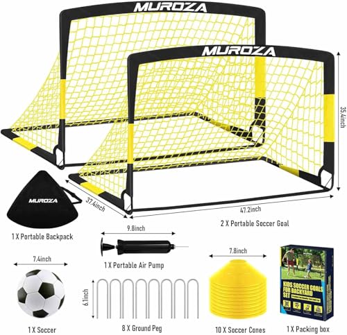 Agility Ladder & Soccer Goal Training Set, 20ft Speed Ladder with Cones, Hurdles, Jump Rope & Parachute, Plus 2 Pack Pop Up Kids Soccer Goals with Ball & Cones for Backyard Sports Practice