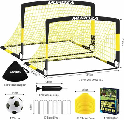 Agility Ladder & Soccer Goal Training Set, 20ft Speed Ladder with Cones, Hurdles, Jump Rope & Parachute, Plus 2 Pack Pop Up Kids Soccer Goals with Ball & Cones for Backyard Sports Practice
