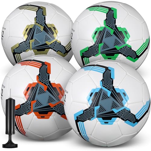 Tradder 4 Pack Soccer Ball with Pump Size 3 4 5 Deflated Soccer Ball for Outdoor Indoor Game Sport Practice Training Gift for Kid Youth Teen Adult Charity Donation - size: Size 5, style: Mechanical Style