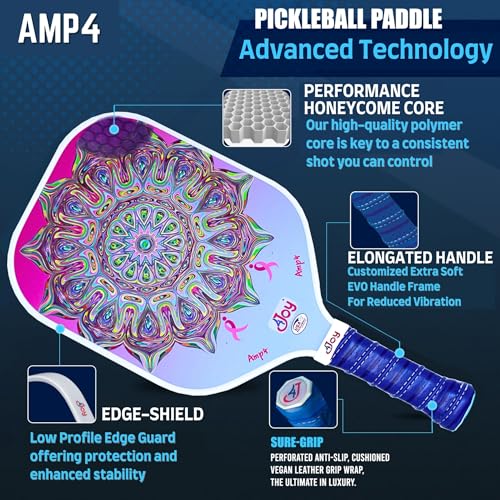 4Joy AMP4 Pickleball Paddle – T700 Carbon Fiber, Lightweight 7.5 oz, Wide Face for Control, 14mm Core, Beginner to Low-Intermediate - USAP Approved - style: DinkforPink