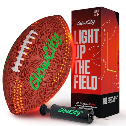 GlowCity Glow in The Dark Football - Size 3/6 Light Up Ball Gifts for Kids, Junior & Teens - Bright Football for Night Outdoor Games - Sports Birthday Gift Ideas for Boys Ages 6 7 8 9 10 11 12 13 14 - size: Size 6 (Junior Youth), style: Synthetic Leather