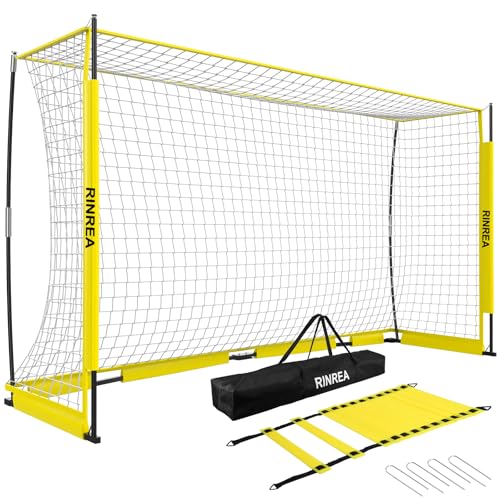 RINREA Portable Soccer Goal, Collapsible Soccer Goal Net Metal Base, Quick Setup Soccer Training Equipment with 1 Carry Bag, 1 Agility Ladder, 4 Ground Nails - color: Standard Yellow