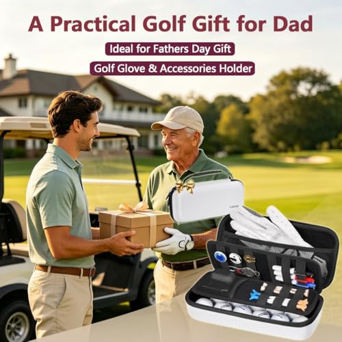 YOREPEK Golf Glove Holder with Removable Glove Shaper, Golf Valentines Gift, Protective Hard Shell Golf Accessories Case Bag with 2 Dividers Fits Balls, Tees, Markers, Cool Gifts for Golfers