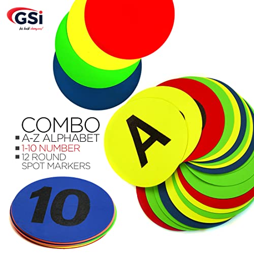 GSi Spot Markers – Non-Slip Non-Toxic Poly Spots – Floor Markers for PE, Sports & Classroom Activities - size: 8.⁠ ⁠Round Alphabet Number Combo