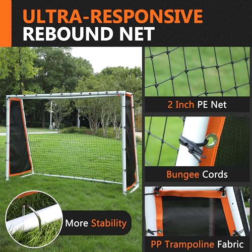 Aluminum Soccer Rebounder Net 7x5 Soccer Goals Rebounder Kid Board Big Bounce Back Wall Full Size Heavy Duty Large Practice Professional Training Kit Equipment Soccer Net Backyard Portable Youth 7*5ft