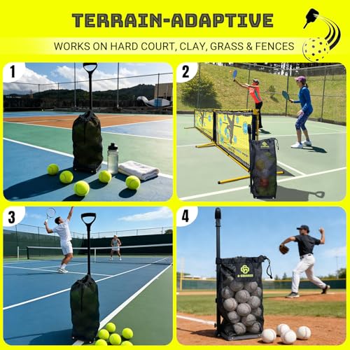 Lightweight Tennis Ball Hopper – Holds 50+ Tennis Balls or 40+ Pickleballs | Durable Steel Frame | Portable Adjustable Ball Picker for Hard Court, Clay, Grass - color: Black