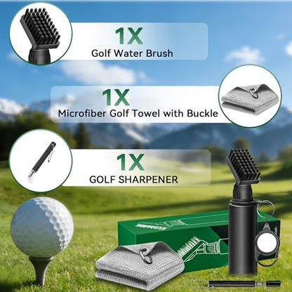 Golf Club Cleaner Brush Kit, Golf Groove Scrubber with Retractable Clip/Golf Groove Sharpener/Golf Towel/Brush Head, 4Oz Squeeze Bottle for Cleaning with Nylon Bristles, Golf Accessories for Men Women - style: CLEANER KIT