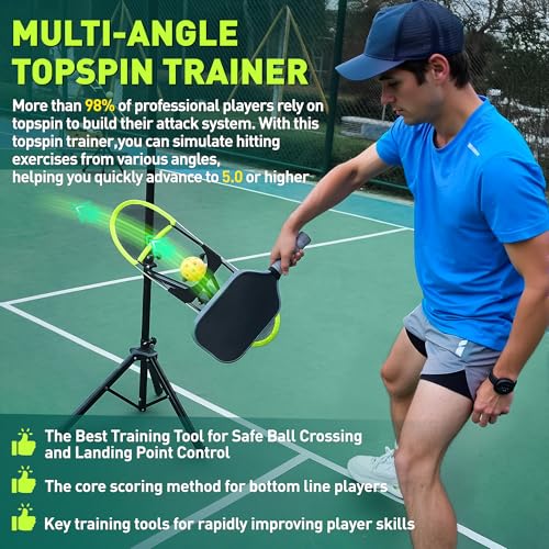 Pickleball Topspin Trainer,Tennis&Pickleball Practice Tool with 360° Angles and Height Adjustment, Portable Pickle Ball Training