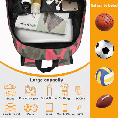 Goloni Soccer Backpack,Basketball Backpack with Ball Compartment & Shoe Compartment,Backpack for Basketball,Soccer - color: Red Green Camouflage