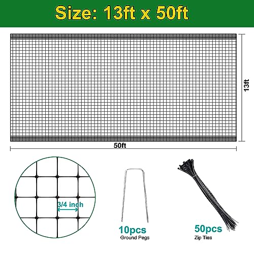 KLEWEE Bird Netting, 13 x 50 FT Heavy Duty Garden Netting for Protect Fruit Trees, Plants and Vegetables from Birds, Deer, Squirrels and Other Animals - size: 13 x 50 FT