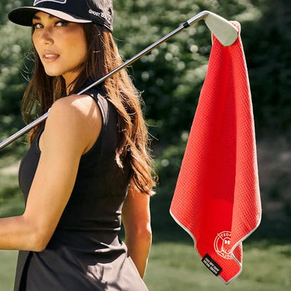Ghost Golf Magnetic Towel (Greenside) - Premium Ultra-Absorbent Microfiber Golf Towel with Magnet for Golf Carts or Clubs - 18" x 18" Golfing Gear - Waffle Weave Pattern (Red) - color: Red