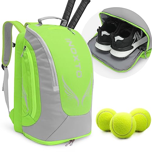 INOXTO 40L Tennis Backpack for Men & Women, Large Pickleball Bag With Independent Shoe Storage, Waterproof & Breathable, Holds 2 Tennis Rackets for Badminton, Travel & Camping - color: Light green