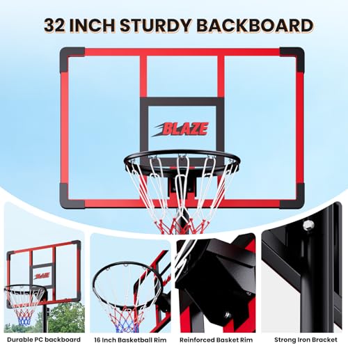Portable Basketball Hoop for Kids & Teens, 4.1–8.5FT Adjustable Height, 32'' Shatterproof Backboard, Fillable Base with Weight Bag, Outdoor Goal for Backyard & Driveway(Black)