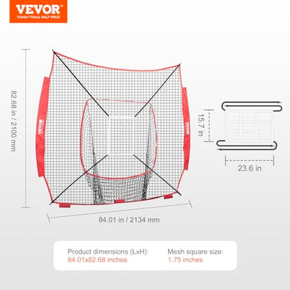 VEVOR 7x7ft Baseball Softball Practice Net, Portable Baseball Training Net for Hitting Batting Catching Pitching, Backstop Baseball Equipment Training Net - style: Net Only(No Frame)