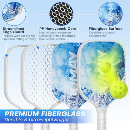 USAPA Approved Tournament-Grade Pickleball Paddle with PP Honeycomb Core for Precision Control, Enhanced Spin & Power, Lightweight Pickleball Set with Cover & Overgrip for Men Women Beginners