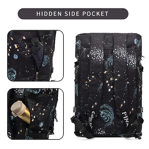 Floral gym duffel bag backpack, fashion wrestling bag,with shoe compartment, 4 kinds of back method waterproof travel sports walking laptop Lightweight（A-Starry Sky） - color: A-Starry Sky