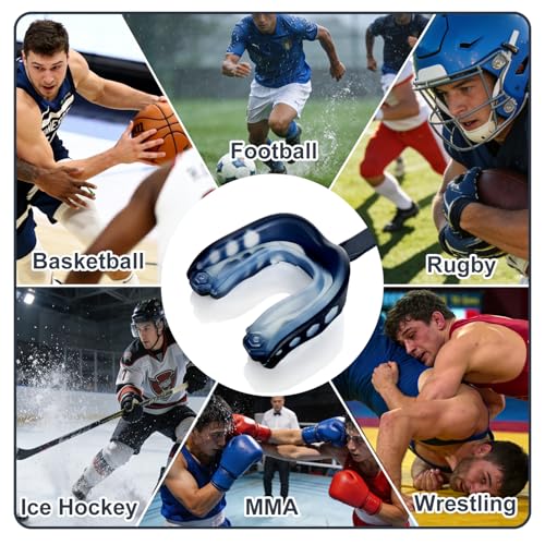 2 Pack Youth Football Mouth Guard with Strap and Case, Adults Sports Mouthguard Mouth Pieces for Football, Boxing, Basketball, Rugby, Hockey, Lacrosse, MMA, Wrestling, Soccer (Youth) - size: Youth