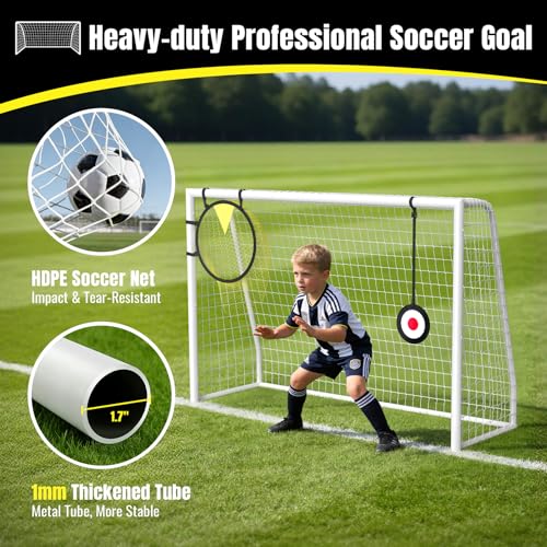 Soccer Goal for Backyard - 12×6/8×6/6×4 FT, Training and Tournament Size Metal Frame Soccer Net with Target Net, Shooting Target & 12 Training Cones for Kids Teens Adults Easy Assembly - size: 6x4 ft