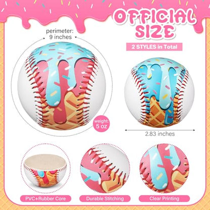 Baseball Ice Cream Drip, Practice Baseballs 9 Inch Standard Size Baseball Party Favor for Beginners Teenagers Practice Training Hitting Pitching Throwing Game Tournament