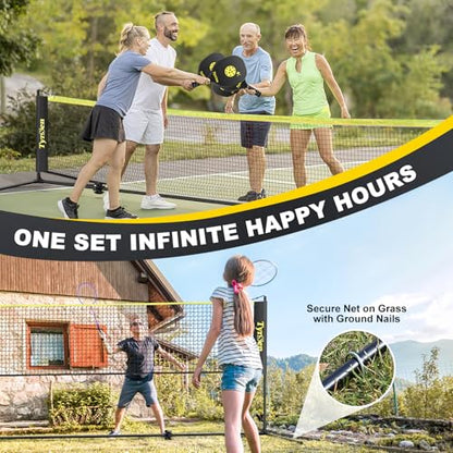 Portable Pickleball Badminton Net Set, 17FT Adjustable Heights All-in-One Net w/4 Pickleball Paddles 4 Badminton Rackets, Freestanding Pickleball Badminton Net for Backyard Driveway