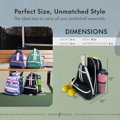 Teddi Pickleball Backpack Grn/wh- Large Capacity Pickleball Bags for Women - Durable 1000D Nylon, Multipurpose Paddle Case with Multiple Pockets, Stylish Paddle Bag - color: black