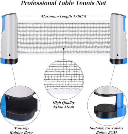 Ping Pong Net, Retractable Table Tennis Net Ping Pang Net Table Tennis Net Adjustable Portable for Indoor and Outdoor, Gray