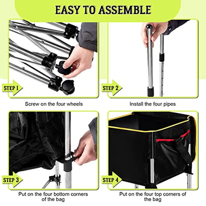 Deekin 2 Pcs Portable Ball Cart and Tennis Ball Pickup Collector Tennis Basket on Wheels with Storage Bag Tennis Ball Picker Upper Tennis Ball Tube Retriever for Baseball Storage (Medium Tube)