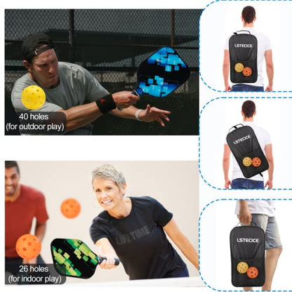Pickleball Paddles Set of 4, Fiberglass Pickleball Paddles with Honeycomb Core, Lightweight Pickleball Set with Balls & Bag for Men, Women & Beginners